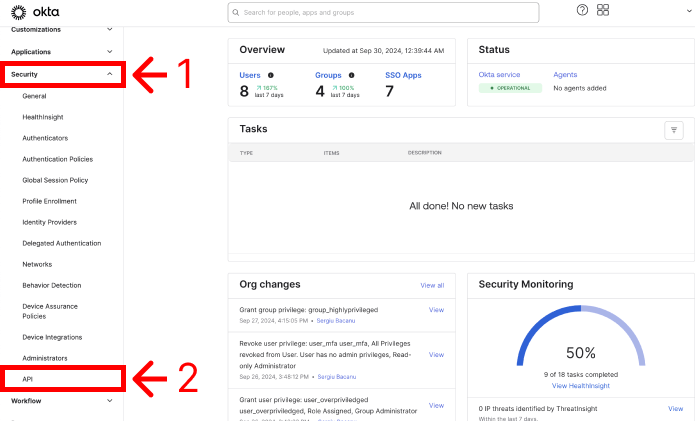 navigate to security > api