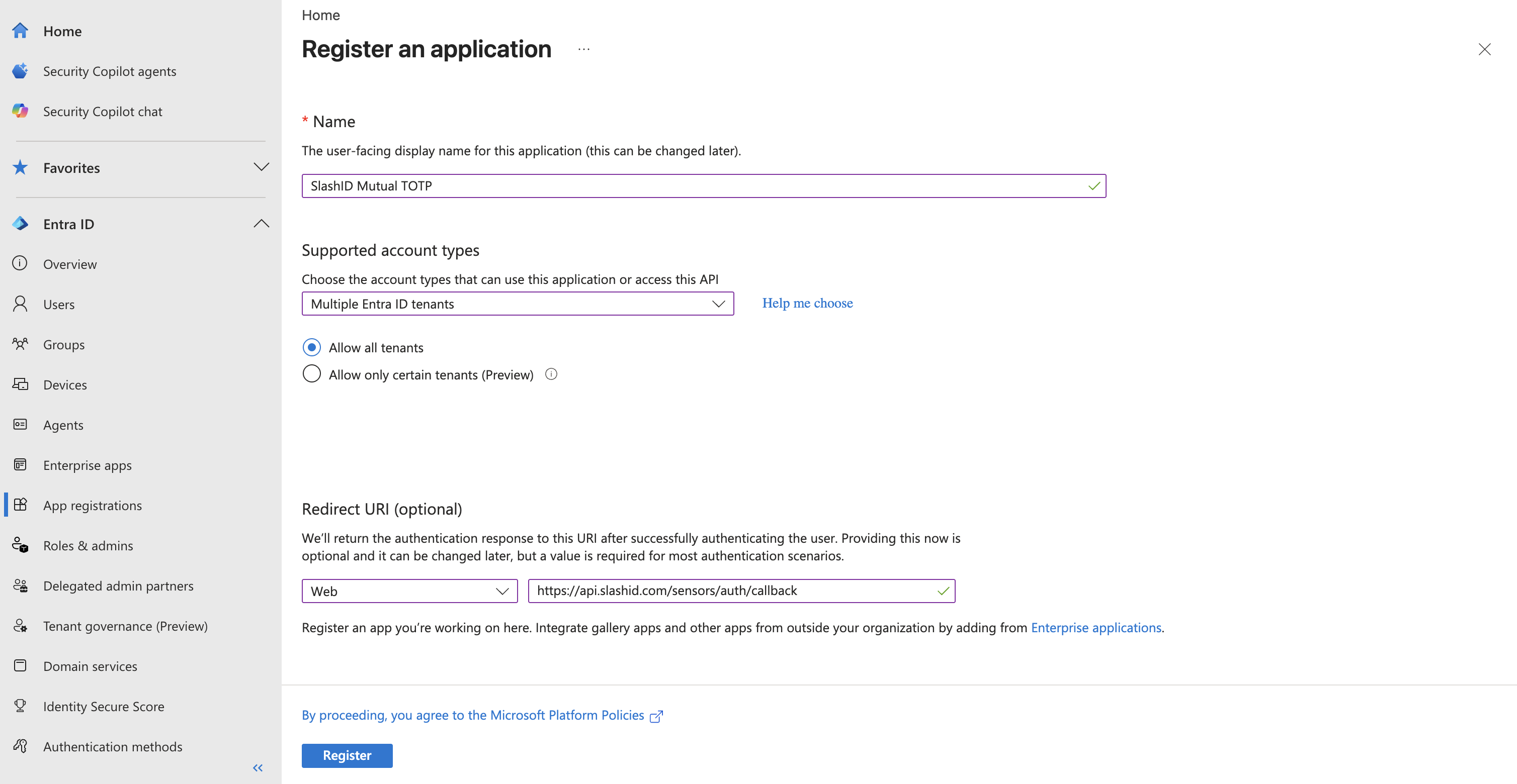 register an application