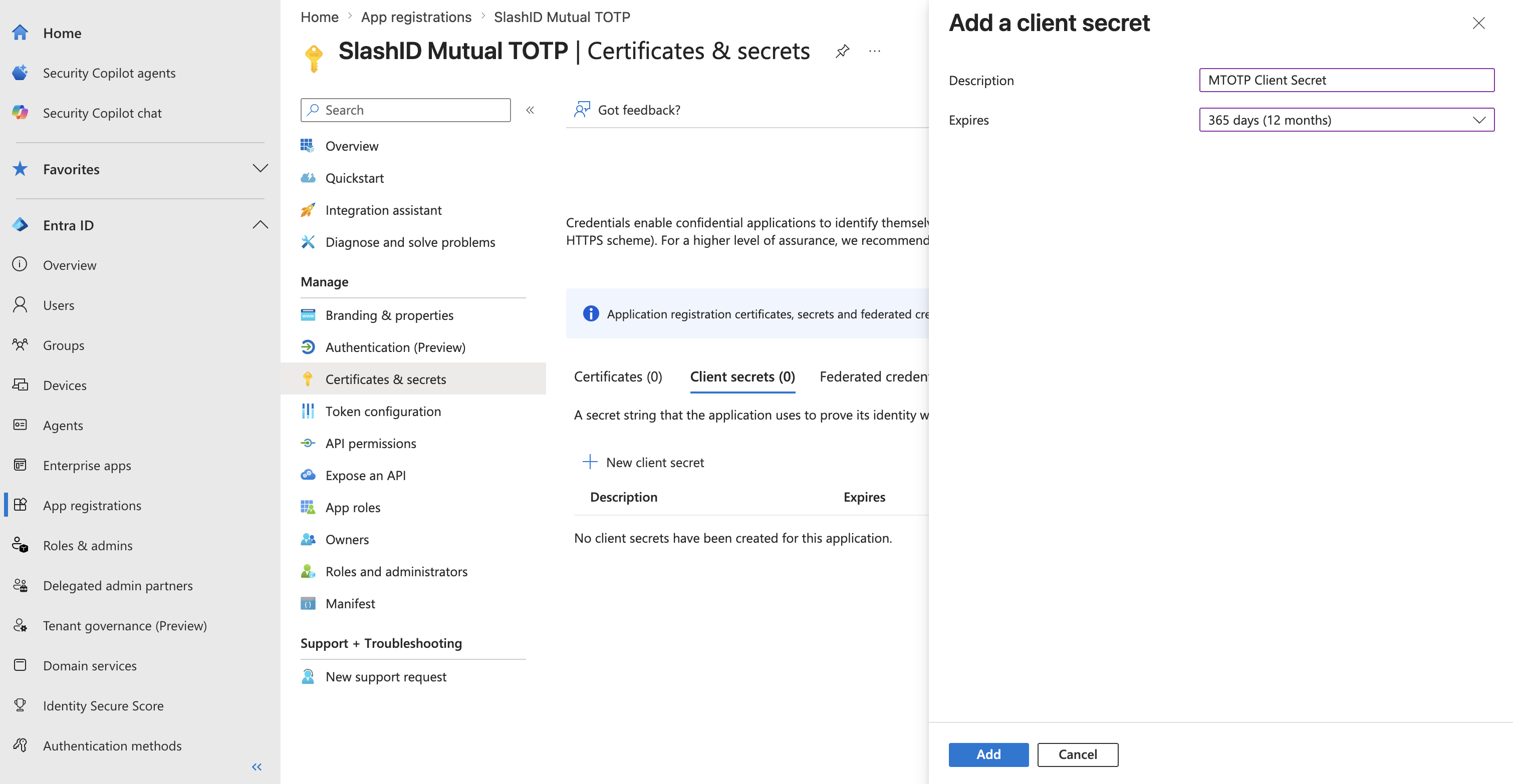 add a client secret