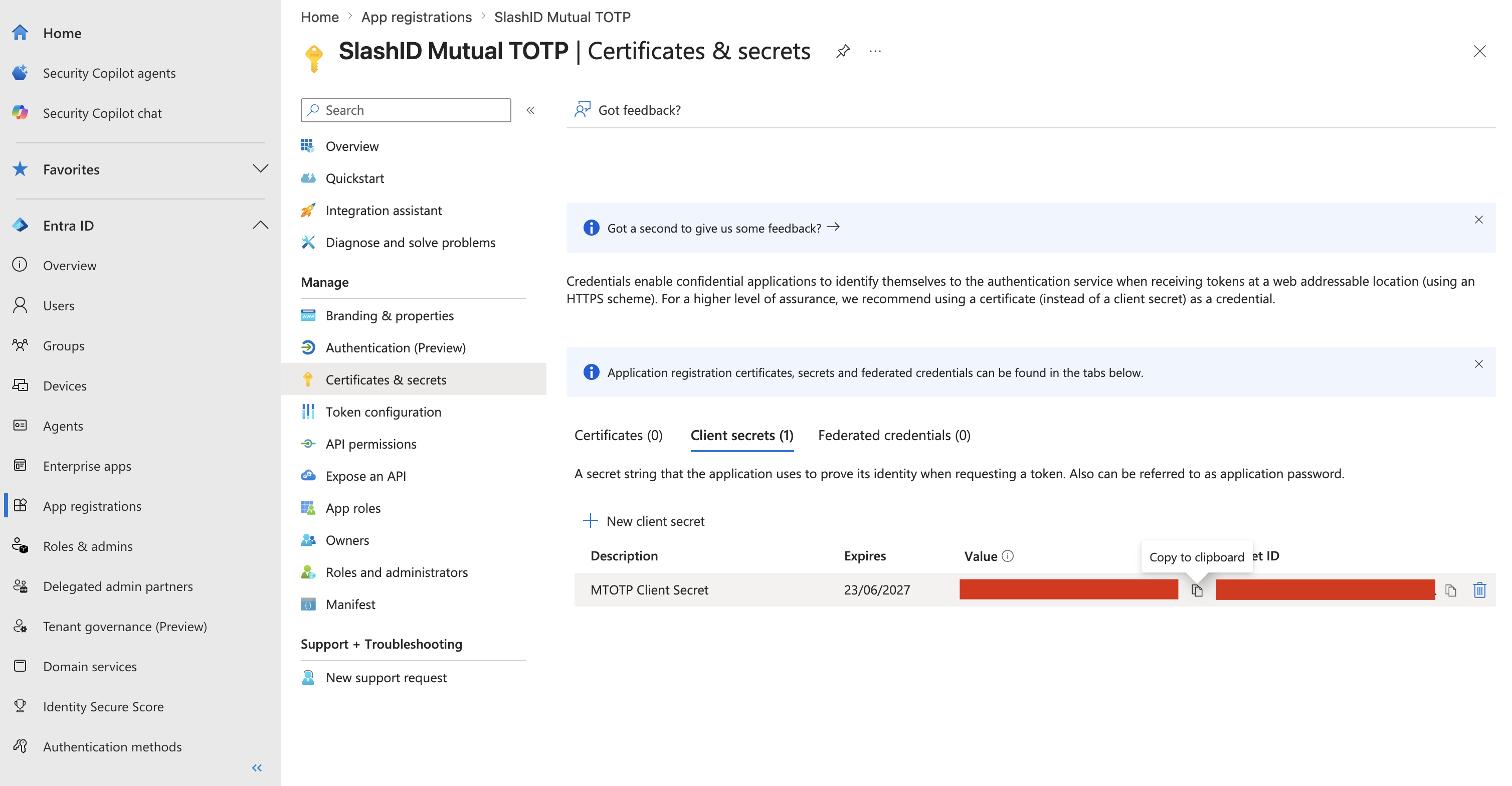 copy secret value to clipboard